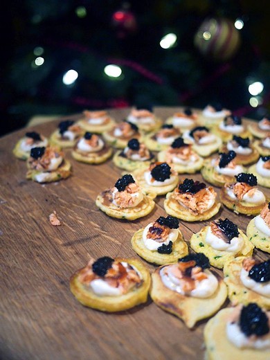 Polenta Blini with Roast Salmon & Caviar